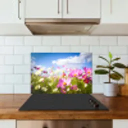 Bloemen - Wei - Paars - Gras - Wit - Wolken - Blauw keuken achterwand spatscherm klein -sfeer2