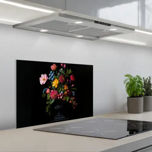Bloemen - Vrolijk - Vaas keuken achterwand spatscherm klein -3d_schuin