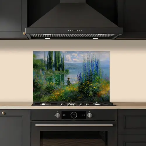 Bloemen - Meer - Bergen - Groen keuken achterwand spatscherm klein -sfeer1
