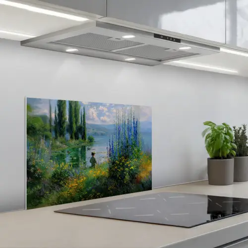 Bloemen - Meer - Bergen - Groen keuken achterwand spatscherm klein -3d_schuin