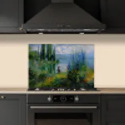 Bloemen - Meer - Bergen - Groen keuken achterwand spatscherm klein -sfeer1