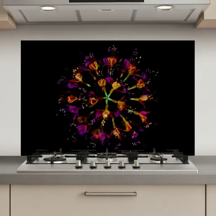 Bloemen - Oranje - Roze - Zwart keuken achterwand spatscherm klein -3d_website