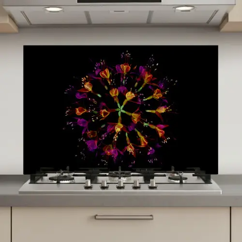 Bloemen - Oranje - Roze - Zwart keuken achterwand spatscherm klein -3d_website