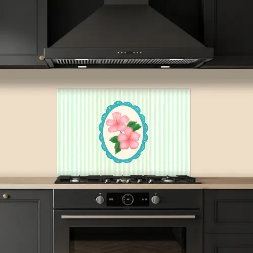 Bloemen - Ovaal - Strepen - Groen keuken achterwand spatscherm klein -sfeer1