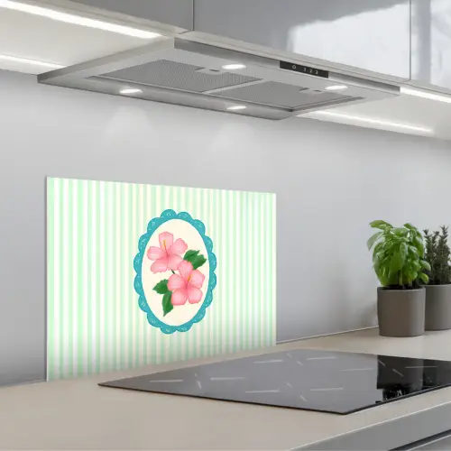 Bloemen - Ovaal - Strepen - Groen keuken achterwand spatscherm klein -3d_schuin