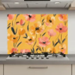 Bloemen - Geschilderd - Geel keuken achterwand spatscherm klein -3d_website