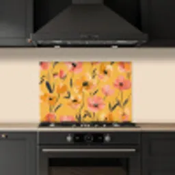 Bloemen - Geschilderd - Geel keuken achterwand spatscherm klein -sfeer1