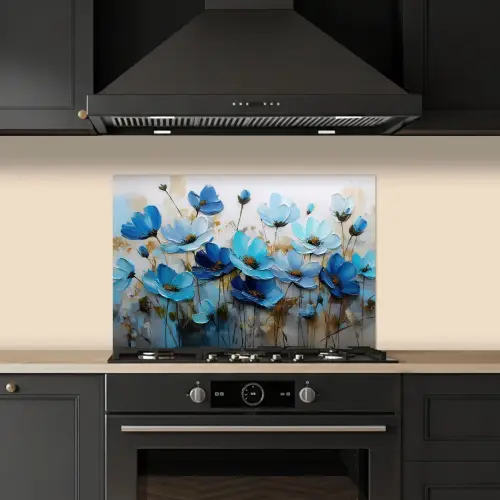 Bloemen - Schilderij - Blauw keuken achterwand spatscherm klein -sfeer1