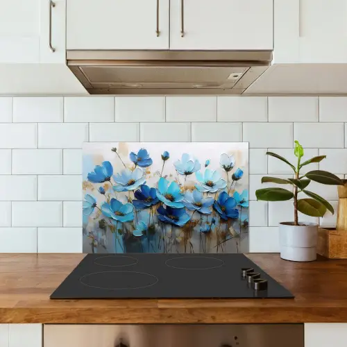 Bloemen - Schilderij - Blauw keuken achterwand spatscherm klein -sfeer2