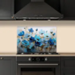 Bloemen - Schilderij - Blauw keuken achterwand spatscherm klein -sfeer1