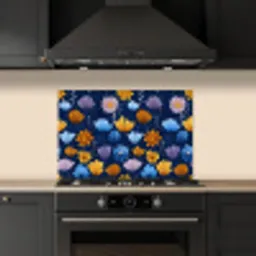 Bloemen - Patroon - Blauw - Contrast keuken achterwand spatscherm klein -sfeer1