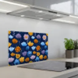 Bloemen - Patroon - Blauw - Contrast keuken achterwand spatscherm klein -3d_schuin