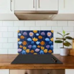 Bloemen - Patroon - Blauw - Contrast keuken achterwand spatscherm klein -sfeer2