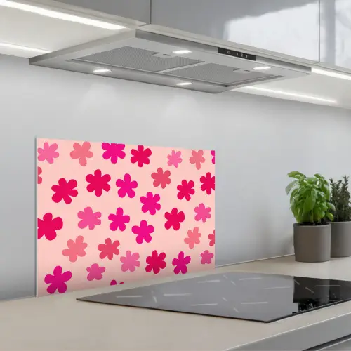 Bloemen - Patroon - Roze keuken achterwand spatscherm klein -3d_schuin