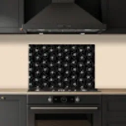 Bloemen - Patroon - Wit - Zwart keuken achterwand spatscherm klein 900 -sfeer1