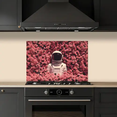 Bloemen - Roze - Astronaut keuken achterwand spatscherm klein -sfeer1