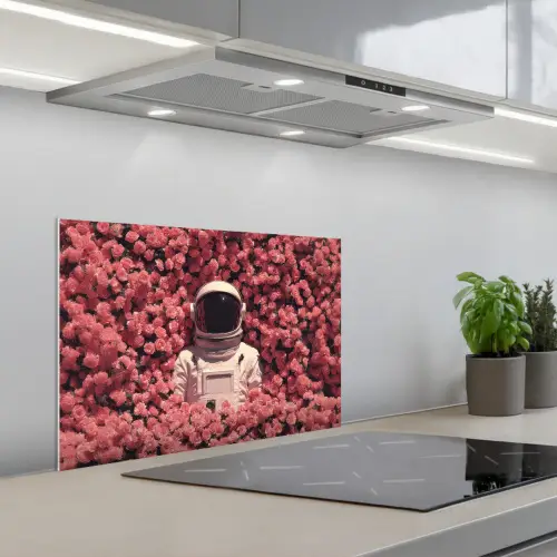 Bloemen - Roze - Astronaut keuken achterwand spatscherm klein -3d_schuin