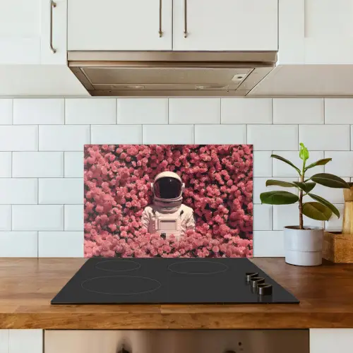 Bloemen - Roze - Astronaut keuken achterwand spatscherm klein -sfeer2