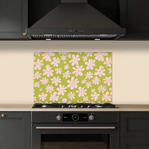 Bloemen - Roze - Getekend - Patroon keuken achterwand spatscherm klein -sfeer1