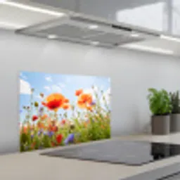 Bloemen - Klaproos - Lente - Natuur - Rood - Blauw keuken achterwand spatscherm klein -3d_schuin