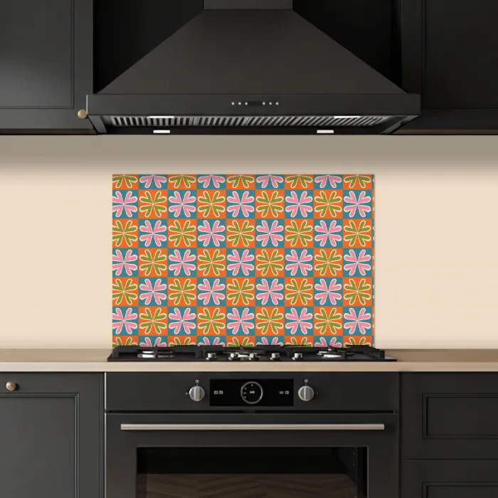 Bloemen - Retro - Patroon - Kleurrijk keuken achterwand spatscherm klein 900 -sfeer1