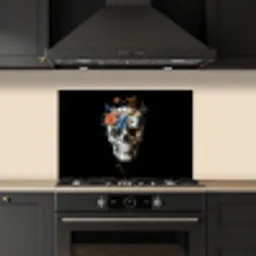 Bloemen - Schedel - Kleurrijk keuken achterwand spatscherm klein -sfeer1