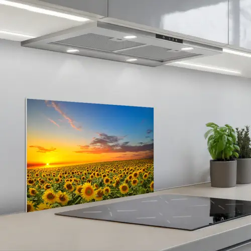 Bloemen - Zonnebloem - Zonsondergang - Nacht - Oranje keuken achterwand spatscherm klein -3d_schuin
