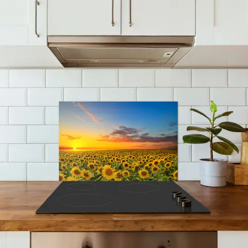 Bloemen - Zonnebloem - Zonsondergang - Nacht - Oranje keuken achterwand spatscherm klein -sfeer2