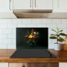 Bloemen - Vaas - Zwart keuken achterwand spatscherm klein -sfeer2