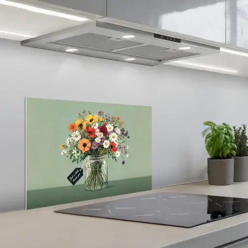 Bloemen - Vaas - Kaartje keuken achterwand spatscherm klein -3d_schuin