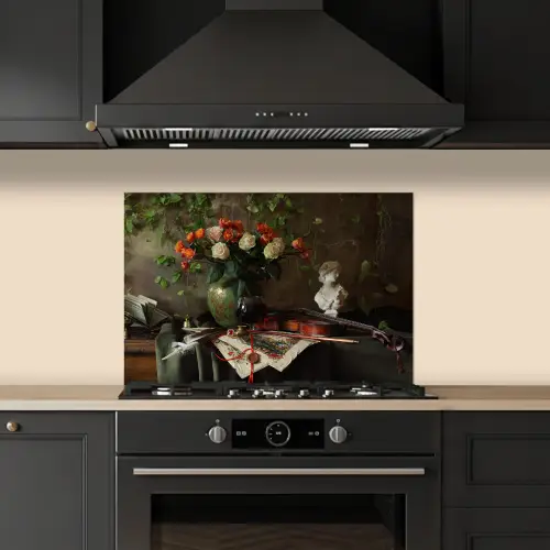 Bloemen - Viool - Stilleven keuken achterwand spatscherm klein -sfeer1