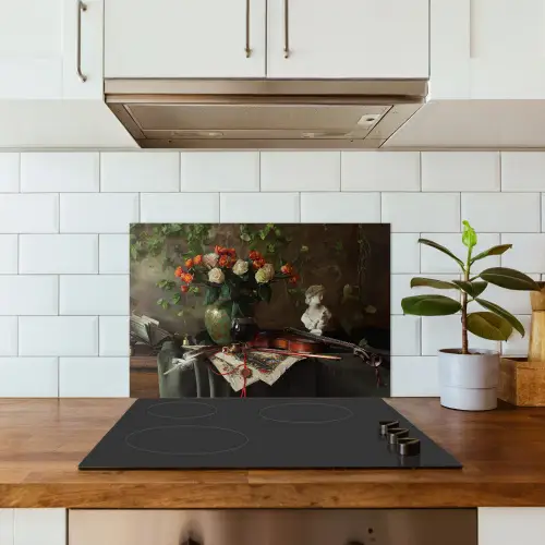 Bloemen - Viool - Stilleven keuken achterwand spatscherm klein -sfeer2