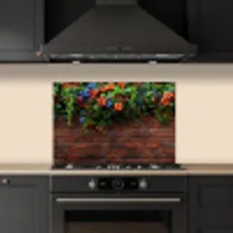 Bloemen - Muur - Groen - Oranje keuken achterwand spatscherm klein -sfeer1