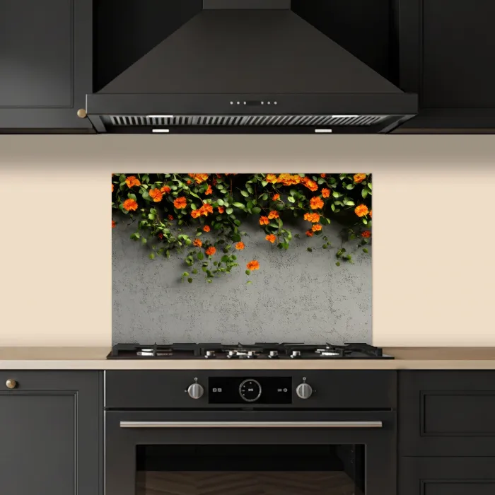 Bloemen - Muur - Oranje keuken achterwand spatscherm klein -sfeer1