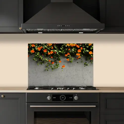 Bloemen - Muur - Oranje keuken achterwand spatscherm klein -sfeer1