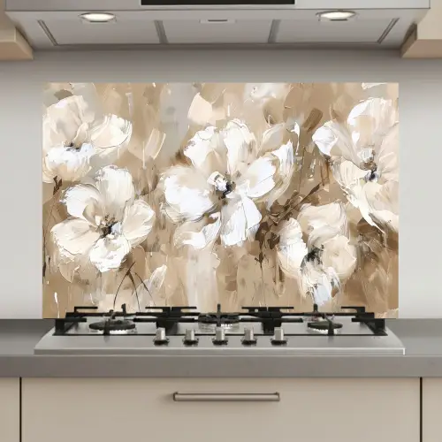 Bloemen - Waterverf - Beige - Kunst keuken achterwand spatscherm klein -3d_website