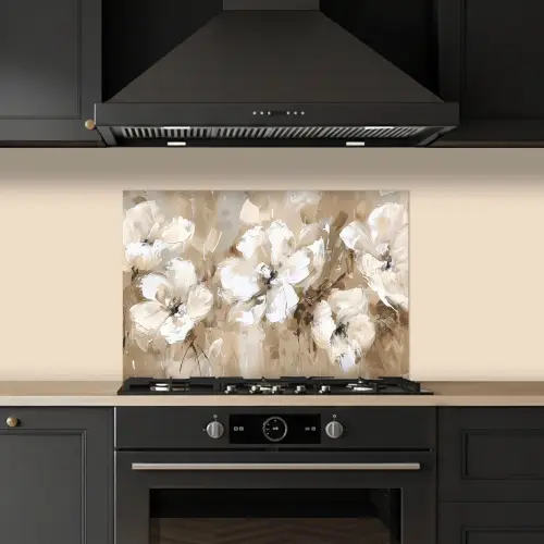 Bloemen - Waterverf - Beige - Kunst keuken achterwand spatscherm klein -sfeer1