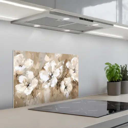 Bloemen - Waterverf - Beige - Kunst keuken achterwand spatscherm klein -3d_schuin