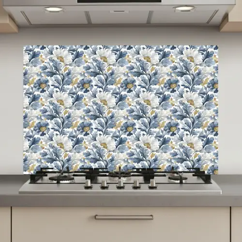 Bloemen - Wit - Blauw keuken achterwand spatscherm klein 900 -3d_website