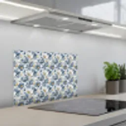 Bloemen - Wit - Blauw keuken achterwand spatscherm klein 900 -3d_schuin
