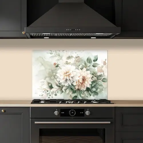 Bloemen - Wit - Planten - Dahlia's keuken achterwand spatscherm klein -sfeer1