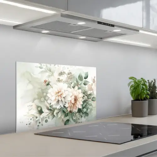 Bloemen - Wit - Planten - Dahlia's keuken achterwand spatscherm klein -3d_schuin
