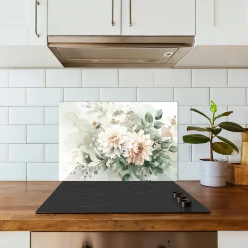 Bloemen - Wit - Planten - Dahlia's keuken achterwand spatscherm klein -sfeer2