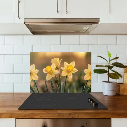 Bloemen - Geel - Wazig keuken achterwand spatscherm klein -sfeer2