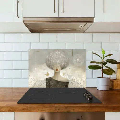 Pluis - Vrouw - Beige keuken achterwand spatscherm klein -sfeer2