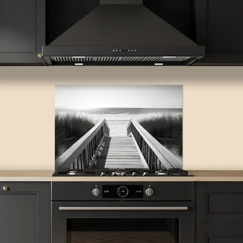 Loopbrug - Hout - Strand - Zee keuken achterwand spatscherm klein -sfeer1