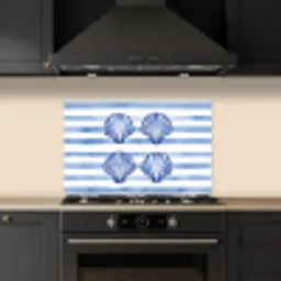 Vier schelpen - Blauw - Wit - Strepen keuken achterwand spatscherm klein -sfeer1