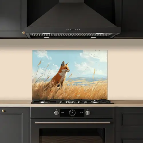 Vos - Gras - Wolken - Oranje keuken achterwand spatscherm klein -sfeer1