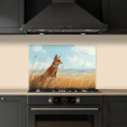 Vos - Gras - Wolken - Oranje keuken achterwand spatscherm klein -sfeer1