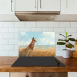 Vos - Gras - Wolken - Oranje keuken achterwand spatscherm klein -sfeer2